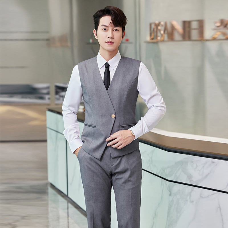 Slim-fit prsluk s V izrezom, jednodruko kopčanje, mješavina viskoze i poliestera za posao, sve sezone