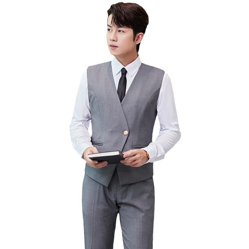 Slim-fit prsluk s V izrezom, jednodruko kopčanje, mješavina viskoze i poliestera za posao, sve sezone