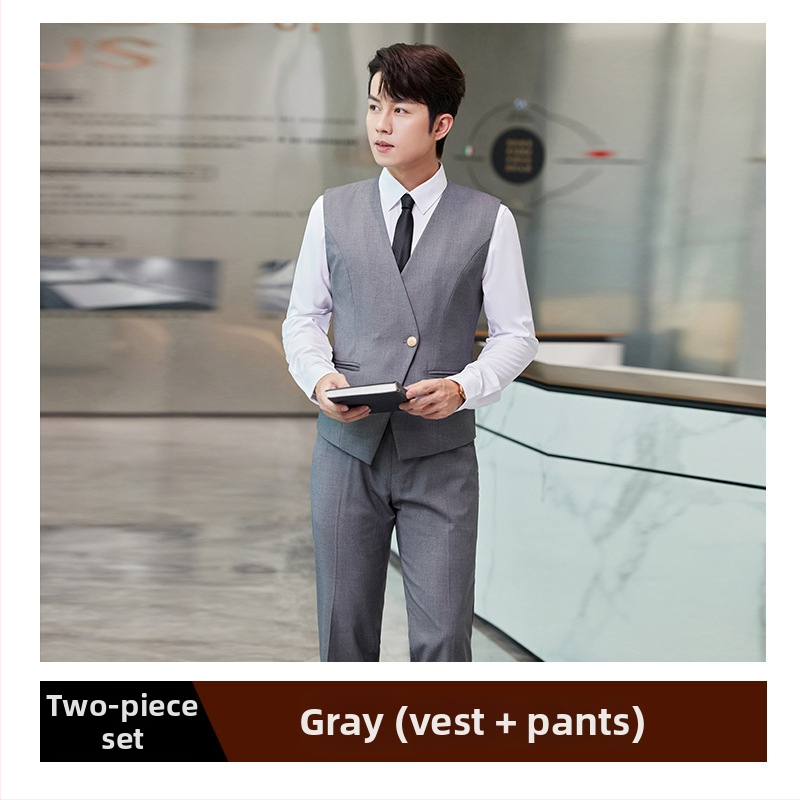 Slim-fit vesta s V výstrihom, zapínanie na jeden riadok, zmes viskozy a polyesteru, pre prácu, na všetky štyri ročné obdobia