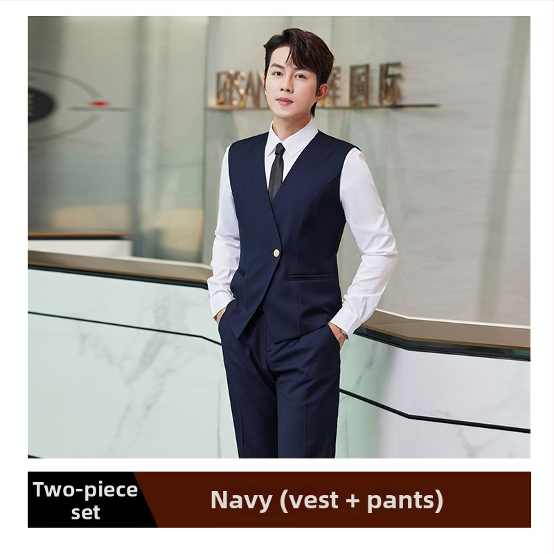 Slim-fit vesta s V výstrihom, zapínanie na jeden riadok, zmes viskozy a polyesteru, pre prácu, na všetky štyri ročné obdobia