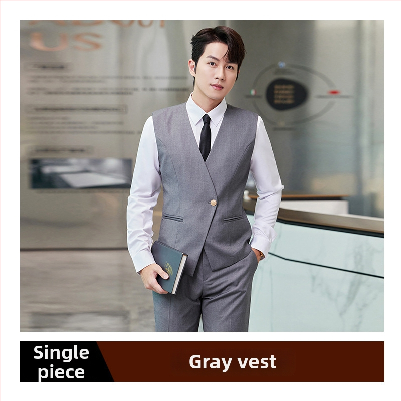 Slim-fit vesta s V výstrihom, zapínanie na jeden riadok, zmes viskozy a polyesteru, pre prácu, na všetky štyri ročné obdobia