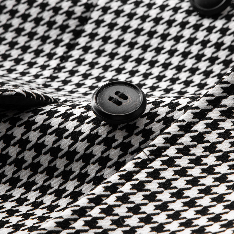 Muško sako s dvostrukim kopčanjem, uzorak houndstooth, uski kroj, ljeto 2024, poliester 69% glavna tkanina
