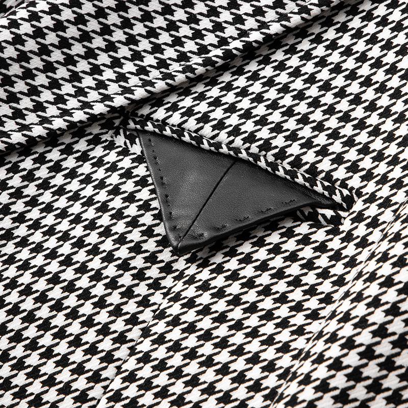 Muško sako s dvostrukim kopčanjem, uzorak houndstooth, uski kroj, ljeto 2024, poliester 69% glavna tkanina