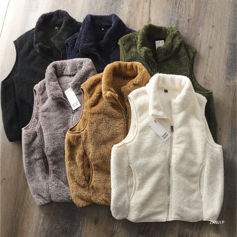 Fleece vesta s kašmirom, stojeći ovratnik, zatvarač, uski kroj, pamuk podstava