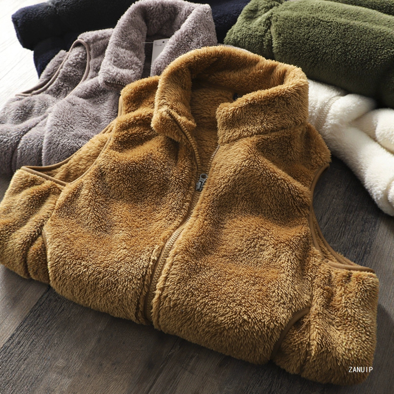 Fleece vesta s kašmirom, stojeći ovratnik, zatvarač, uski kroj, pamuk podstava