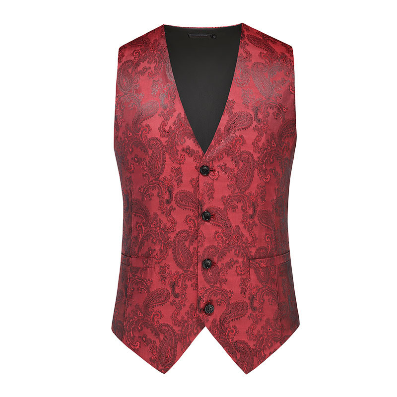 Muški prsluk, uski kroj, V-izrez, jednosrani gumbi, žakard uzorak, ugrađene džepove