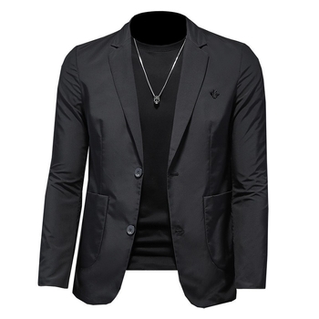 Muško sako slim-fit u korejskom stilu, plosati ovratnik, dvogumbova zapinjanje, 90% poliester, proljeće–jesen