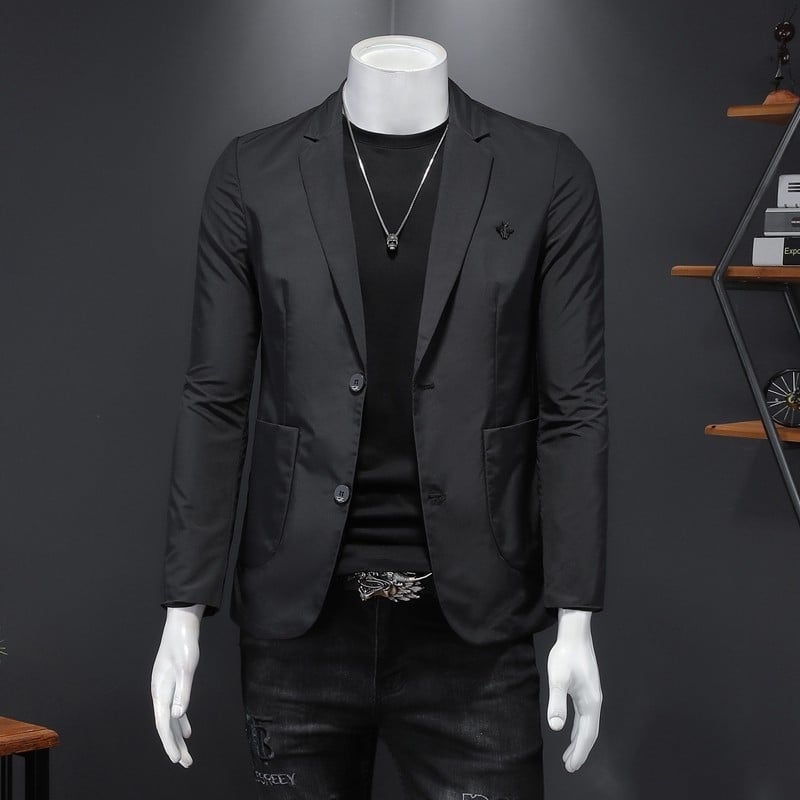 Muško sako slim-fit u korejskom stilu, plosati ovratnik, dvogumbova zapinjanje, 90% poliester, proljeće–jesen