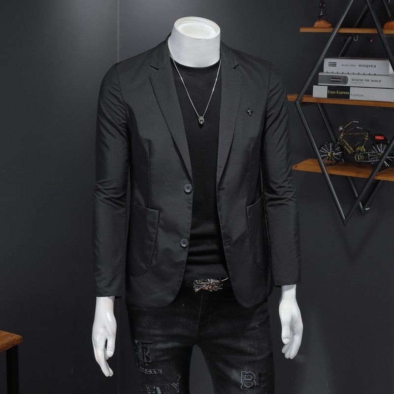 Muško sako slim-fit u korejskom stilu, plosati ovratnik, dvogumbova zapinjanje, 90% poliester, proljeće–jesen