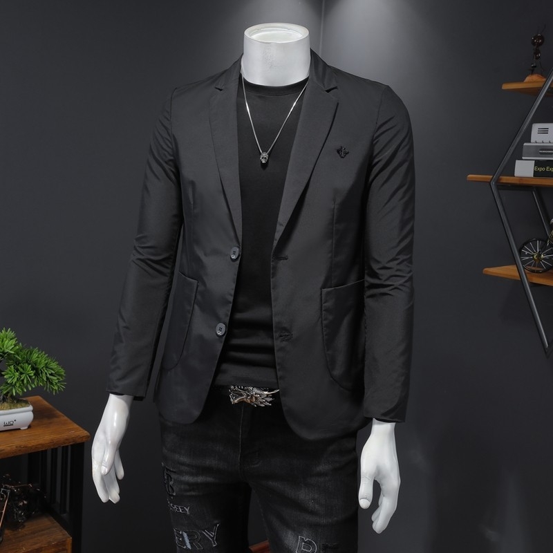 Muško sako slim-fit u korejskom stilu, plosati ovratnik, dvogumbova zapinjanje, 90% poliester, proljeće–jesen