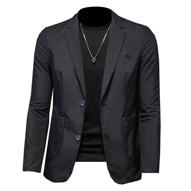 Muško sako slim-fit u korejskom stilu, plosati ovratnik, dvogumbova zapinjanje, 90% poliester, proljeće–jesen