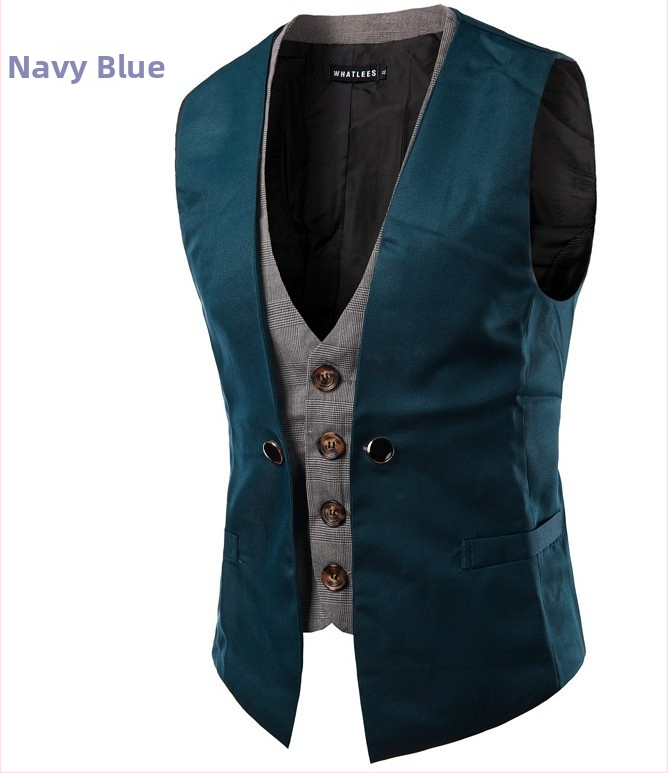 Pánske vesty na jar a jeseň, Slim fit, jednoradové zapínanie, V výstrih, bavlno-polyesterová zmes, podšívka polyester, voľný štýl