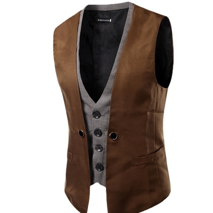 Мъжки елек за пролет и есен, Slim fit, едноредово закопчаване, V-образно деколте, материя: памук; основна тъкан: полиестер; подплата: полиестер