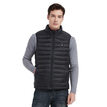 Férfi elektromos fűtő mellény álló gallérral, cipzárral záródó, külső és bélés nylonból, cipzáros zsebek