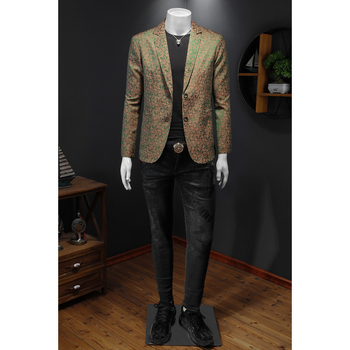 Muško sako u užem kroju s haundstooth uzorkom, pamukasto–mješavina tkanine, rever lapel, prednja kopčanje sa tri gumba, slim fit