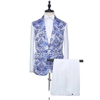 Muški dvodijelni odijelo s životinjskim tiskom, za banket, uski kroj, dugi rukavi, jednoredno kopčanje, poliesterova smjesa