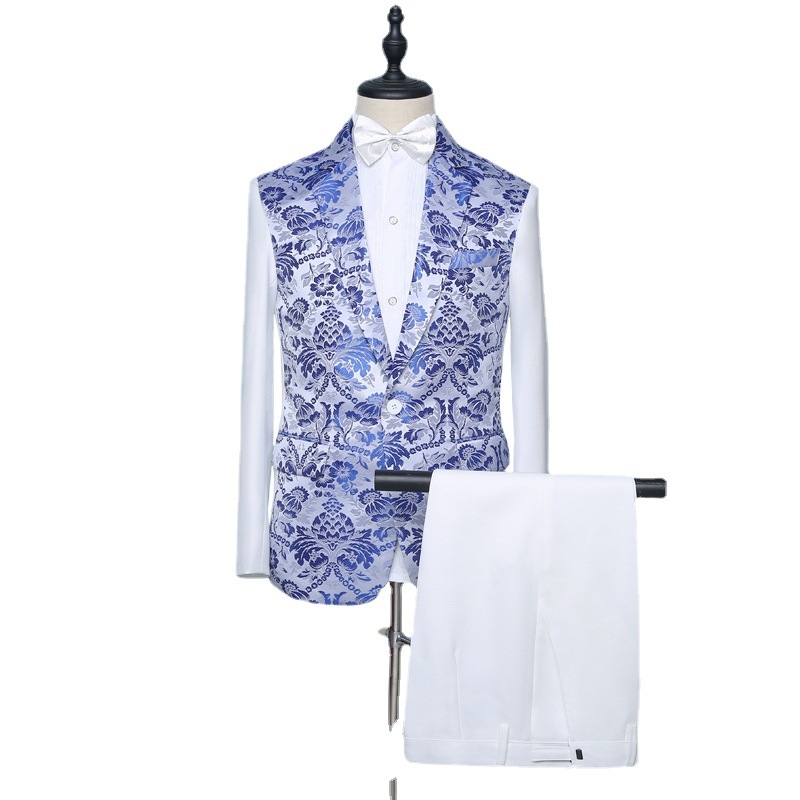 Muški dvodijelni odijelo s životinjskim tiskom, za banket, uski kroj, dugi rukavi, jednoredno kopčanje, poliesterova smjesa