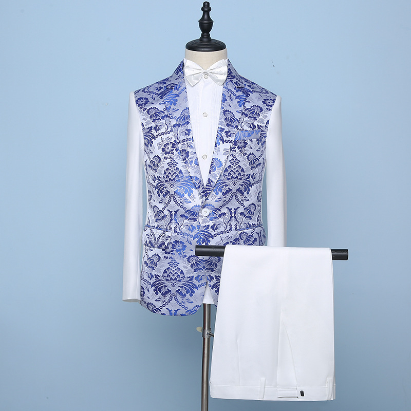 Muški dvodijelni odijelo s životinjskim tiskom, za banket, uski kroj, dugi rukavi, jednoredno kopčanje, poliesterova smjesa