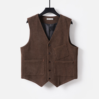 Muška vest z korduroja, vintage britanski stil, širok kroj, uzorak riblja kost, casual i svečani outfit