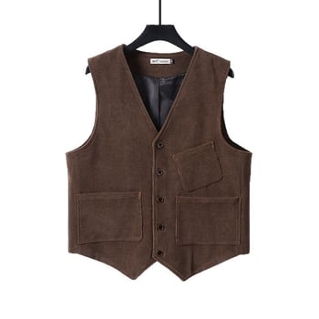 Muška vest z korduroja, vintage britanski stil, širok kroj, uzorak riblja kost, casual i svečani outfit