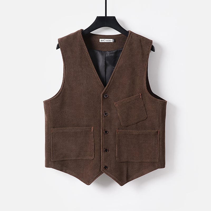 Muška vest z korduroja, vintage britanski stil, širok kroj, uzorak riblja kost, casual i svečani outfit
