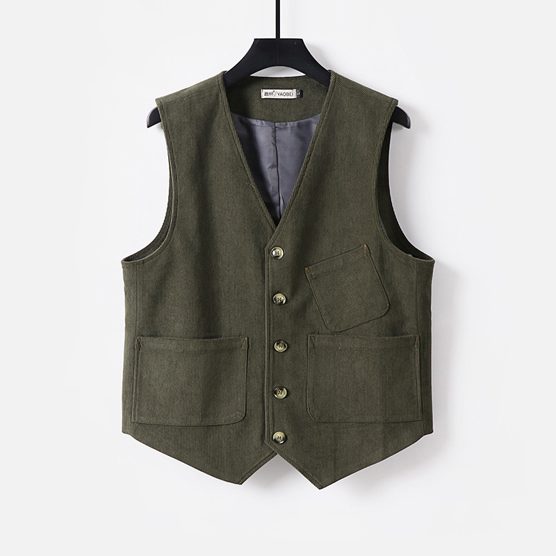 Muška vest z korduroja, vintage britanski stil, širok kroj, uzorak riblja kost, casual i svečani outfit