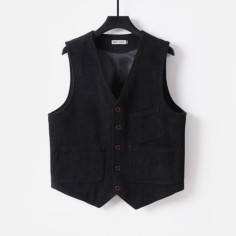 Muška vest z korduroja, vintage britanski stil, širok kroj, uzorak riblja kost, casual i svečani outfit