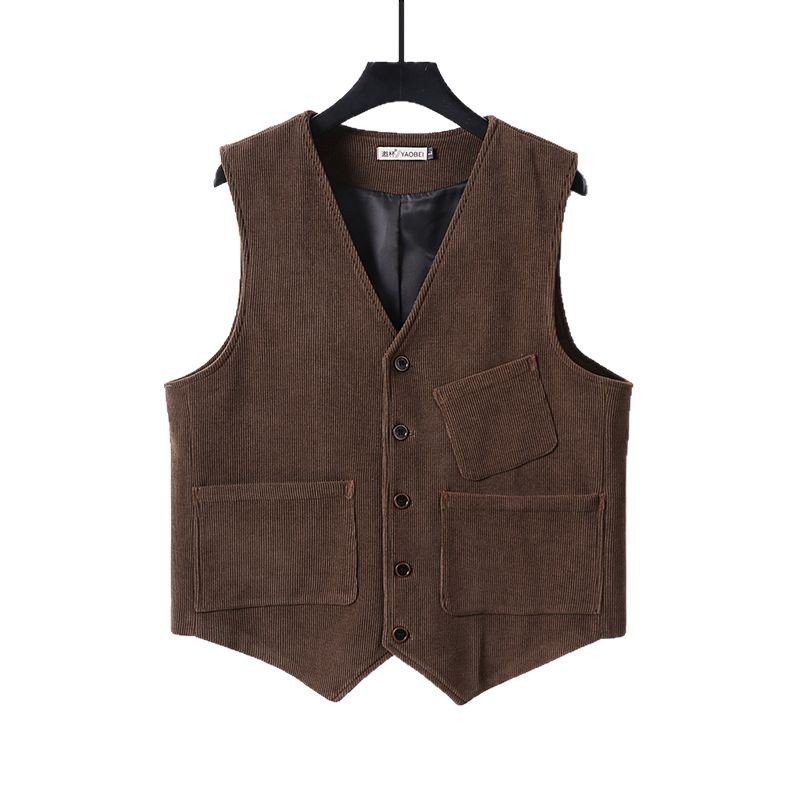 Muška vest z korduroja, vintage britanski stil, širok kroj, uzorak riblja kost, casual i svečani outfit