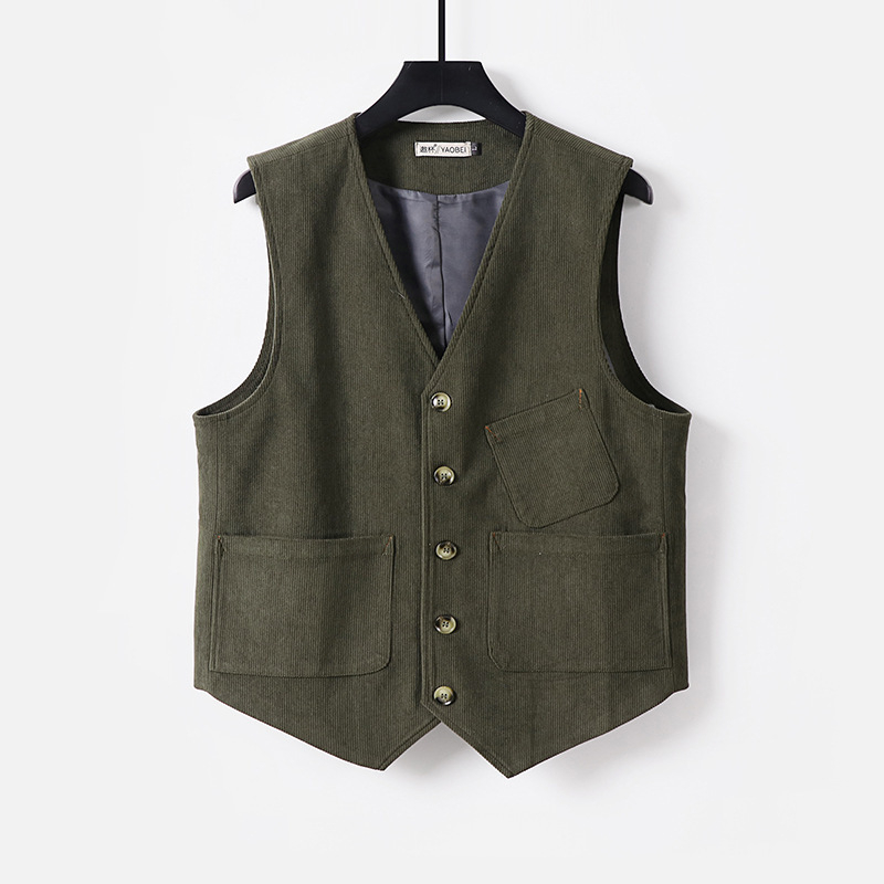 Muška vest z korduroja, vintage britanski stil, širok kroj, uzorak riblja kost, casual i svečani outfit