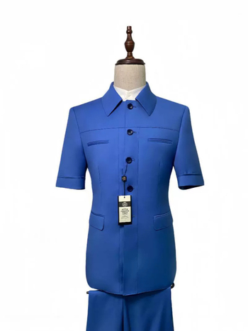 Poslovni komplet kratkih rukava od laneno-pamučne smjese, slim fit, ovratnik odijela, zatvaranje s jednim redom tri gumba, prozračan i otporan