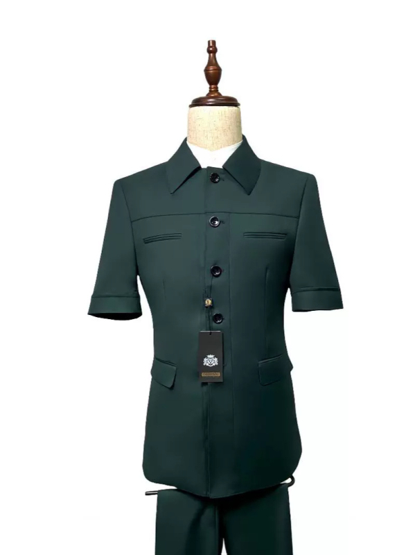 Poslovni komplet kratkih rukava od laneno-pamučne smjese, slim fit, ovratnik odijela, zatvaranje s jednim redom tri gumba, prozračan i otporan