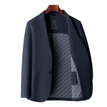 Мъжко сако с прав силует, с две копчета, сако-яка тип костюм, основна тъкан: полиестер 100%, подплата: полиестер, без гладене, подходящо за пролет и есен