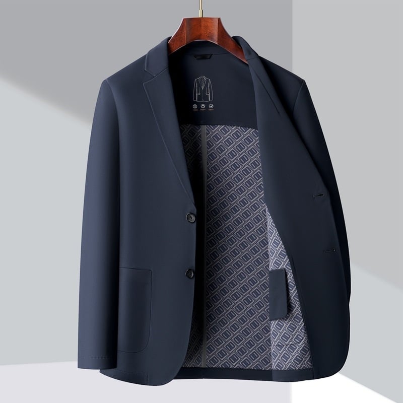 Muško sako ravnog kroja, s dva gumba, ovratnik sakoa, glavni materijal 100% poliester, podstava poliester, bez glačanja, pogodno za proljeće i jesen