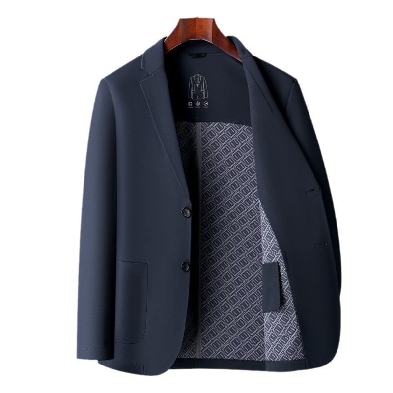 Мъжко сако с прав силует, с две копчета, сако-яка тип костюм, основна тъкан: полиестер 100%, подплата: полиестер, без гладене, подходящо за пролет и есен