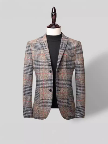 Muški uski karijani odijelo od poliestera, tkanina: poliester vlakna, 100% poliester, uzorak kariran, lagani poslovni stil