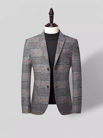 Muški uski karijani odijelo od poliestera, tkanina: poliester vlakna, 100% poliester, uzorak kariran, lagani poslovni stil