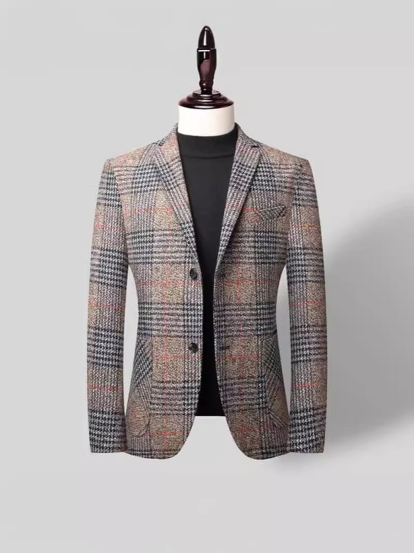 Muški uski karijani odijelo od poliestera, tkanina: poliester vlakna, 100% poliester, uzorak kariran, lagani poslovni stil