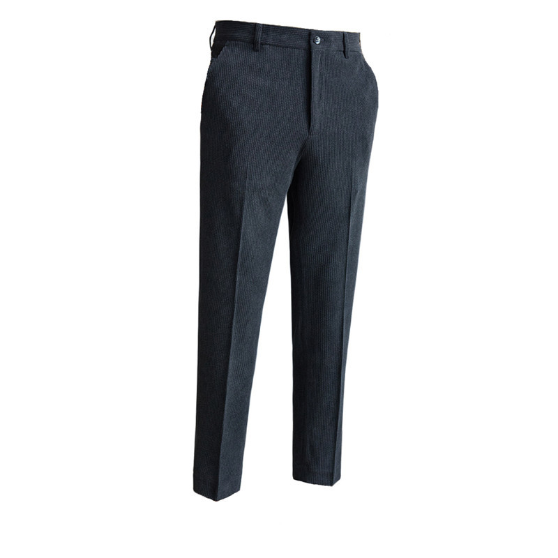 Corduroy hlače, ravni kroj, jesen-zima, pređena boja niti (Yarn-Dyed), mješavina pamuka i poliestera, lagani poslovni stil