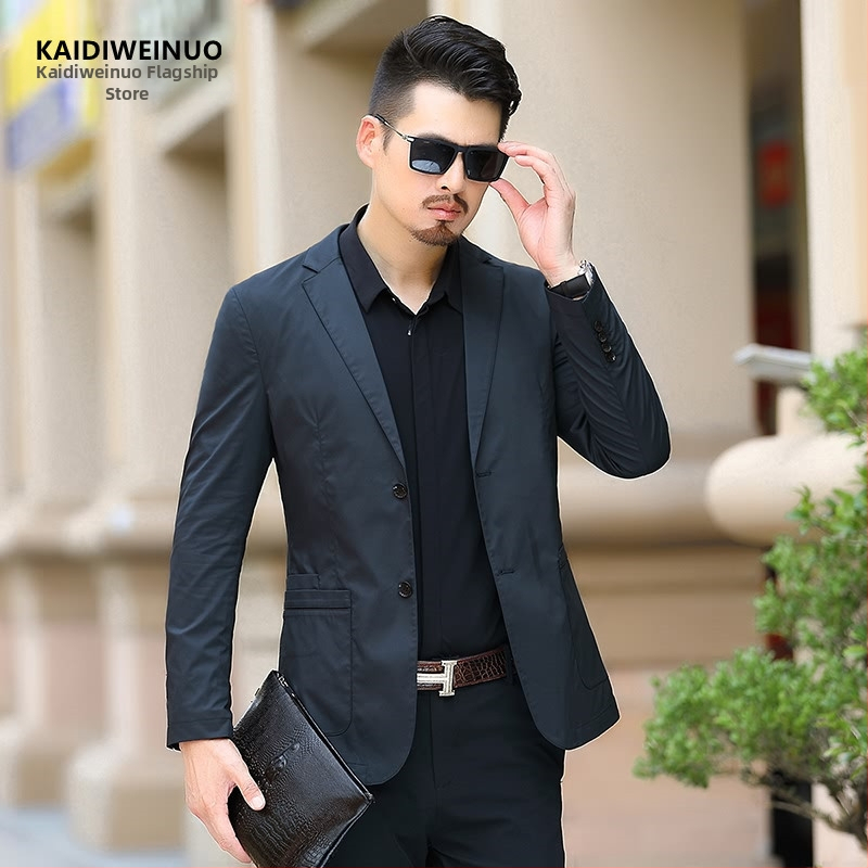 Pánsky slim-fit oblek, kórejský štýl, zmes bavlna-nylón-elastan, dlhý rukáv, podšívka polyester