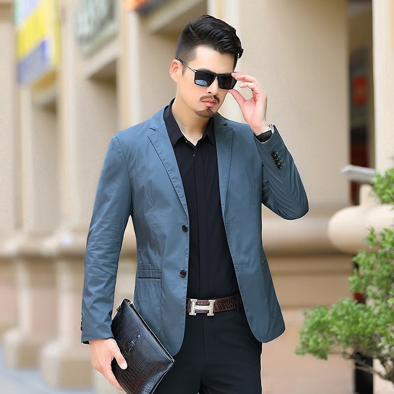 Muški slim-fit sako s dugim rukavima, korejski stil, pamuk-nylon-elastan mješavina, podstava poliester