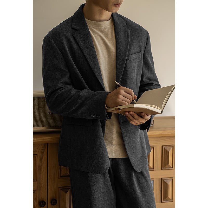 Muško sako s ravnim ovratnikom, zatvaranje na dva gumba, slim fit, anti-želje, toplina, poliester 94%, viskozna 4%, spandeks 2%, zima 2025