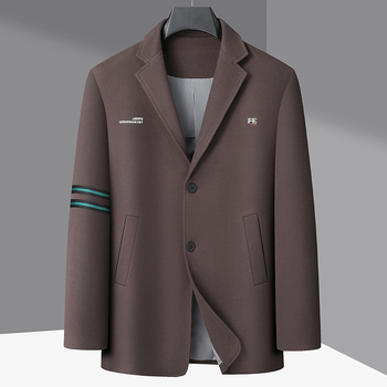 Férfi casual öltönydzseki, laza szabás, zakó gallér, kétgombos elülső zárás, kopásálló poliészter-keverék anyag, könnyű üzleti stílus