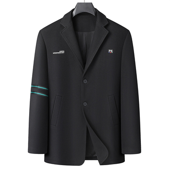 Férfi casual öltönydzseki, laza szabás, zakó gallér, kétgombos elülső zárás, kopásálló poliészter-keverék anyag, könnyű üzleti stílus