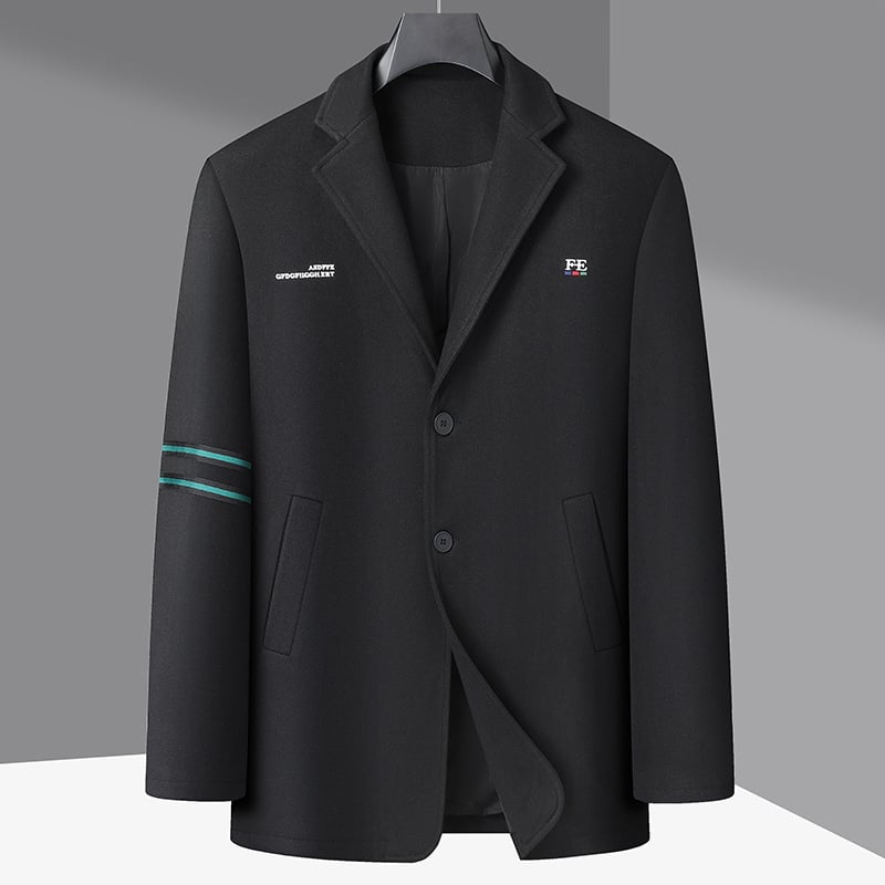 Férfi casual öltönydzseki, laza szabás, zakó gallér, kétgombos elülső zárás, kopásálló poliészter-keverék anyag, könnyű üzleti stílus