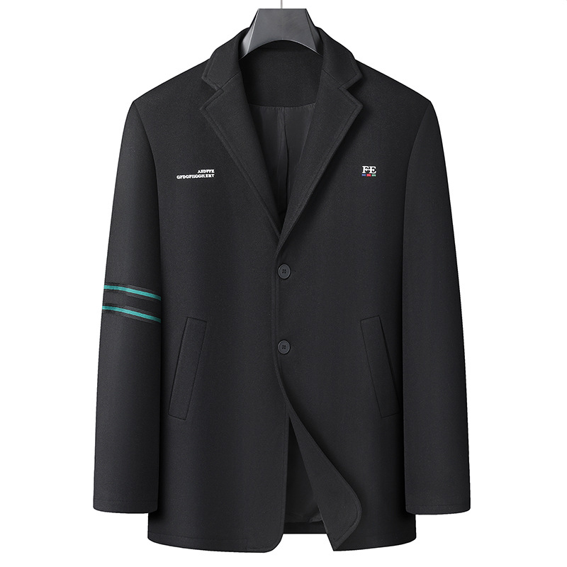 Férfi casual öltönydzseki, laza szabás, zakó gallér, kétgombos elülső zárás, kopásálló poliészter-keverék anyag, könnyű üzleti stílus