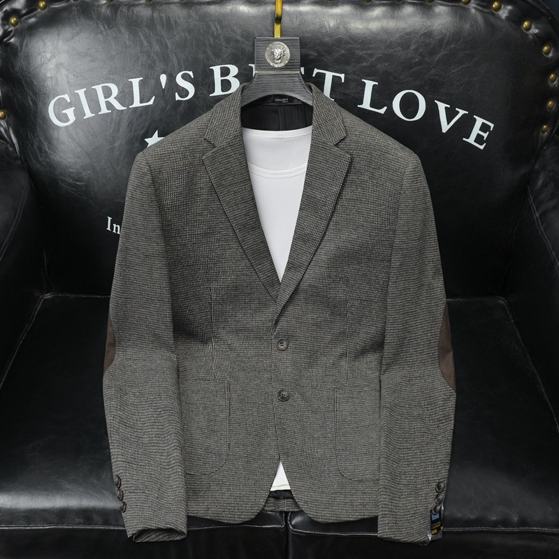 Muško sako slim-fit, s dva gumba, jednoredno kopčanje, ovratnik sakoa, tkanina od pamuka-mješavine s poliesterom, blok uzorak