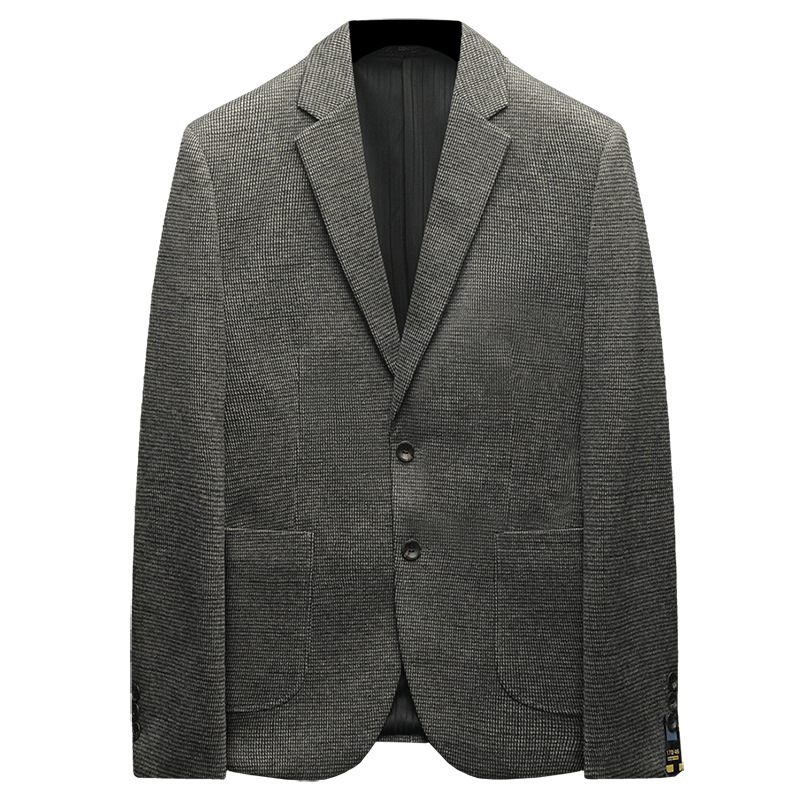 Muško sako slim-fit, s dva gumba, jednoredno kopčanje, ovratnik sakoa, tkanina od pamuka-mješavine s poliesterom, blok uzorak