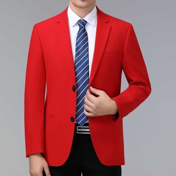 Muški vuneni kostim, jednoslojni za proleće–jesen, poslovno-ležerni stil, jednobojni uzorak, dva gumba