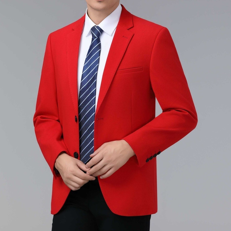 Muški vuneni kostim, jednoslojni za proleće–jesen, poslovno-ležerni stil, jednobojni uzorak, dva gumba