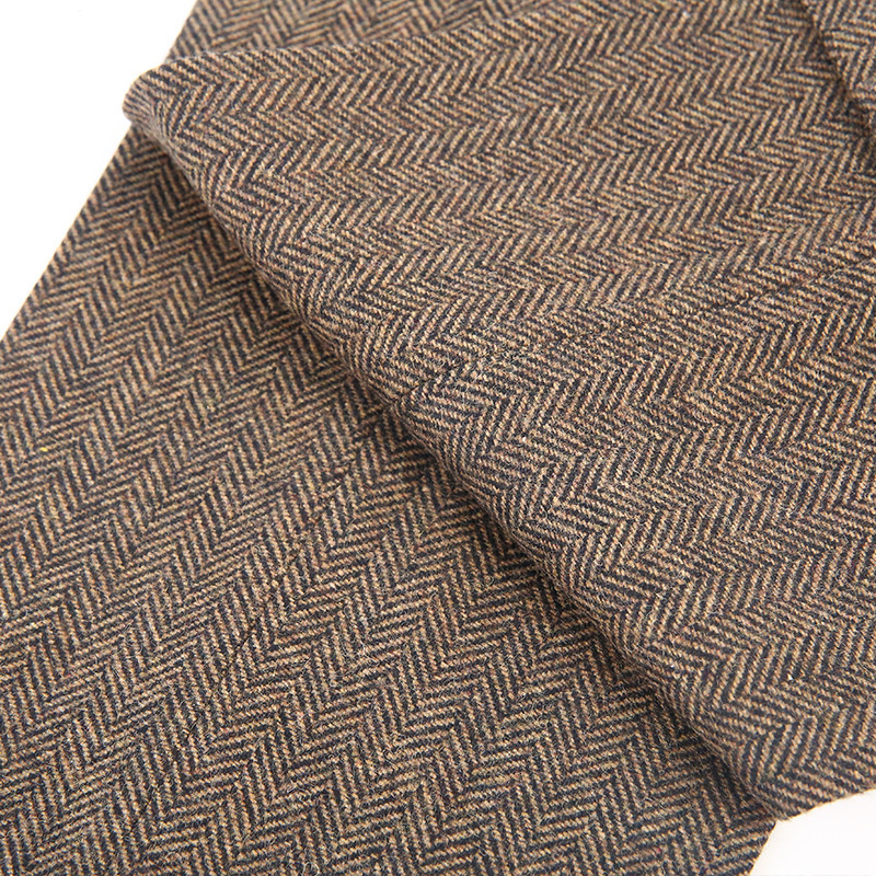 Muške hlače s manžetom, vuneni tweed s uzorkom herringbone, slim fit, zimski stil